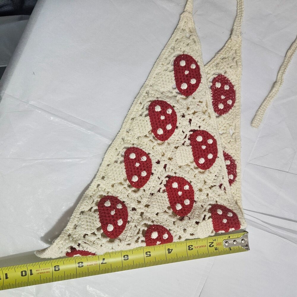 Crochet Mushroom Bandana Hair Scarf Aminita Muscaria Hippy Boho Cute - Picture 3 of 4
